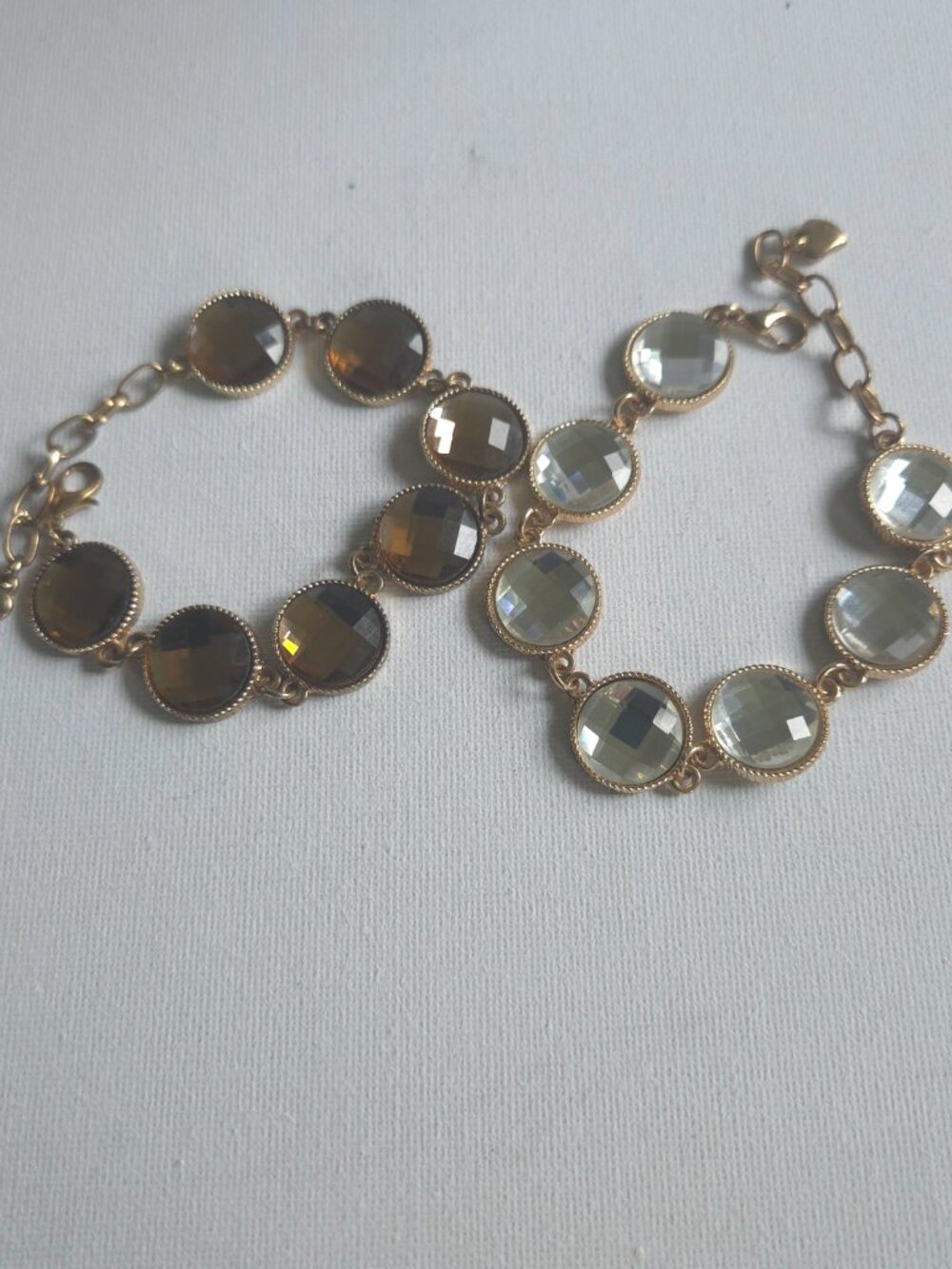 Vintage Faceted Crystal Glass Station Bracelet Lot Gold Tone Clear Amber Brown
